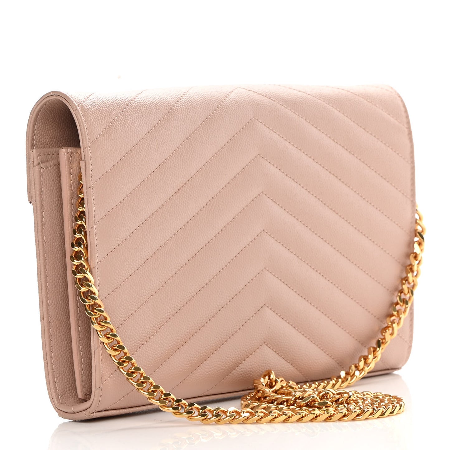 Grain De Poudre Matelasse Chevron Monogram Chain Wallet Nude Powder