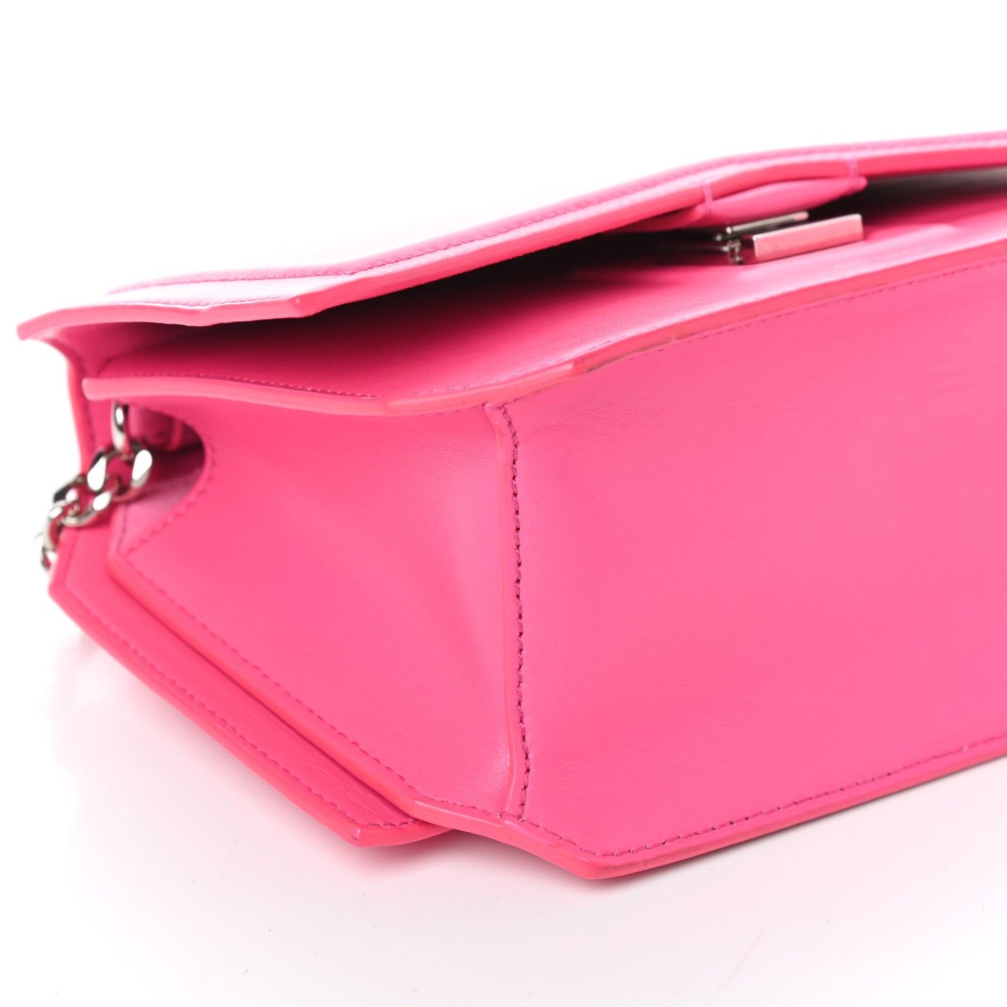 Calfskin Bow Cut Chain Wallet Fuchsia