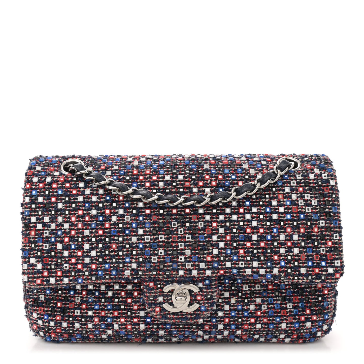 Sequin Tweed Medium Double Flap Red White Blue
