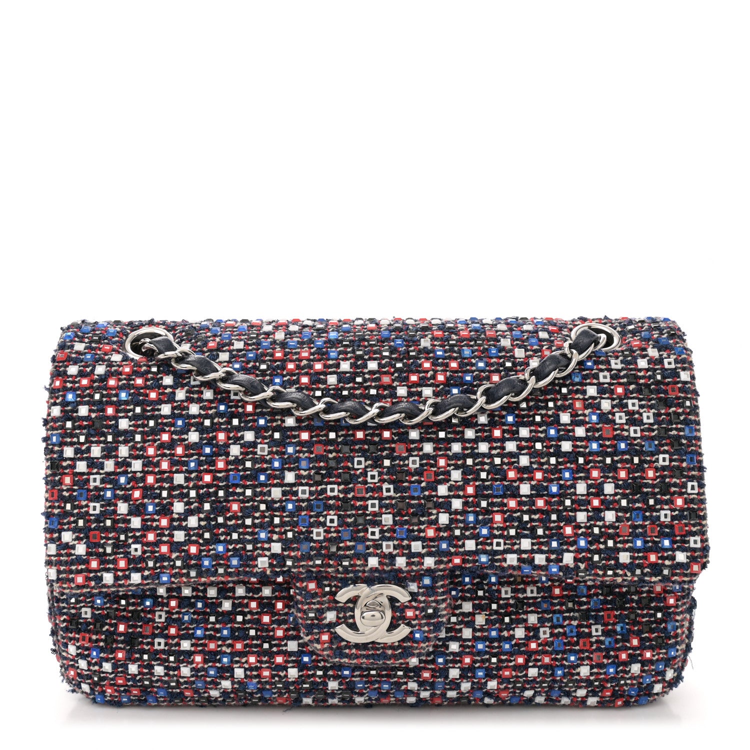 Chanel Sequin Tweed Medium Double Flap Red White Blue 1 of 12