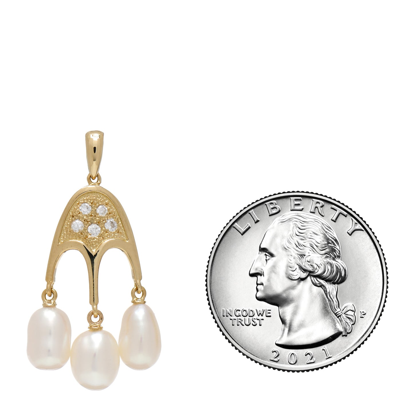 18K Yellow Gold Diamond Akoya Pearl Three Drop Pendant
