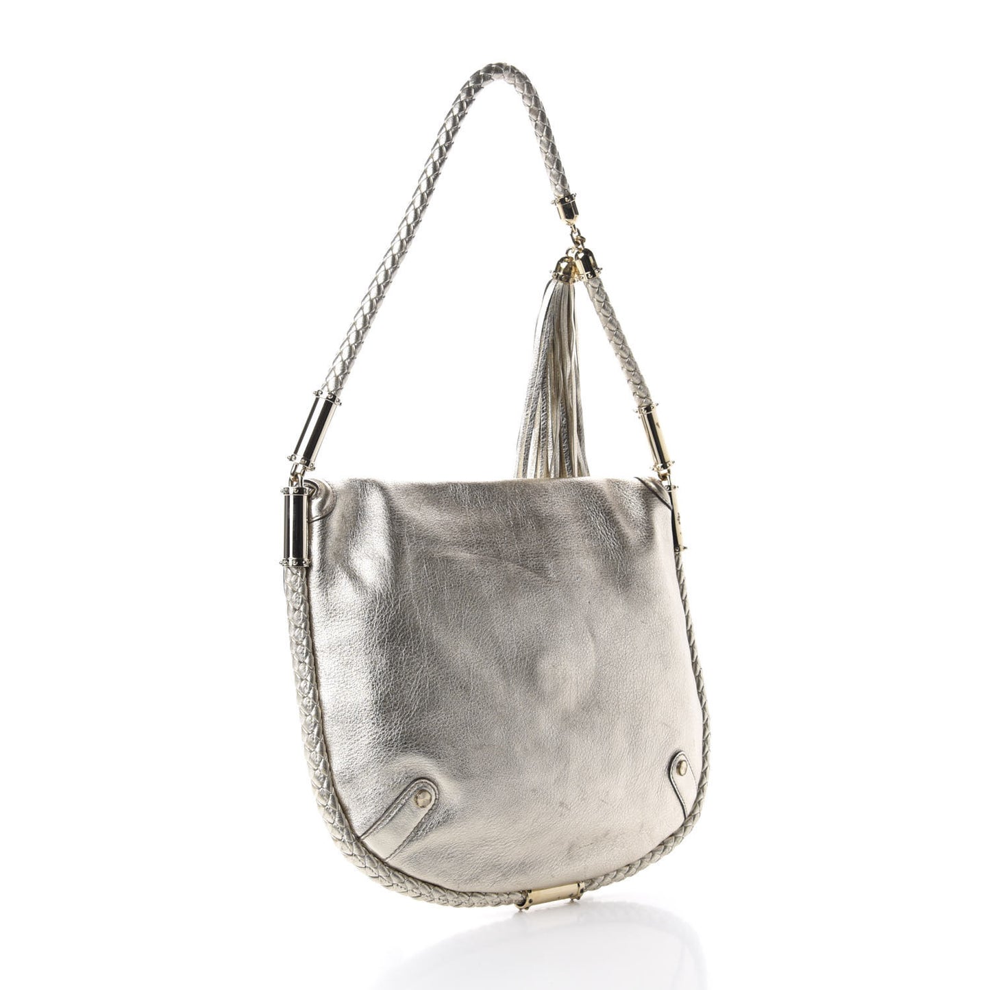 Metallic Calfskin Medium Britt Tassel Shoulder Bag Platinum