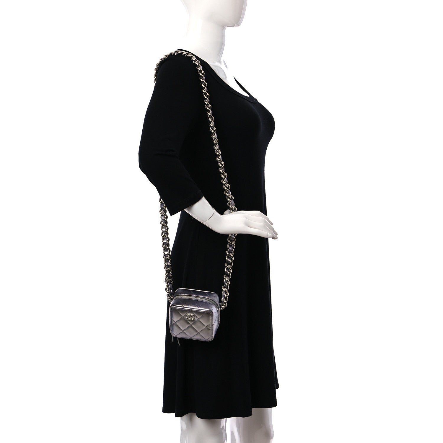 Chanel Gradient Metallic Lambskin Quilted Like A Wallet Clutch With Chain Silver Purple 2 of 12