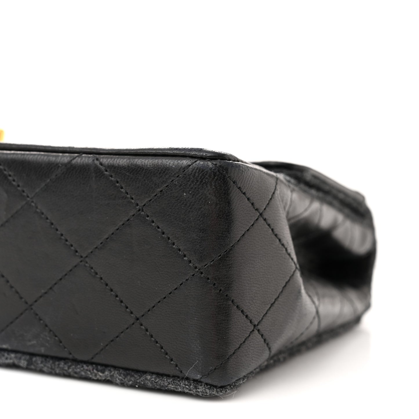 Lambskin Felt Quilted Small Single Flap With Pouch Grey Black