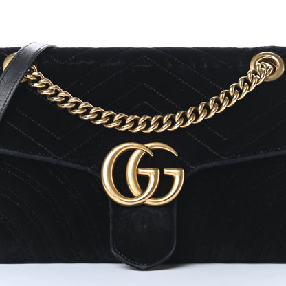 Gucci Velvet Matelasse Small GG Marmont Shoulder Bag Black 9 of 17