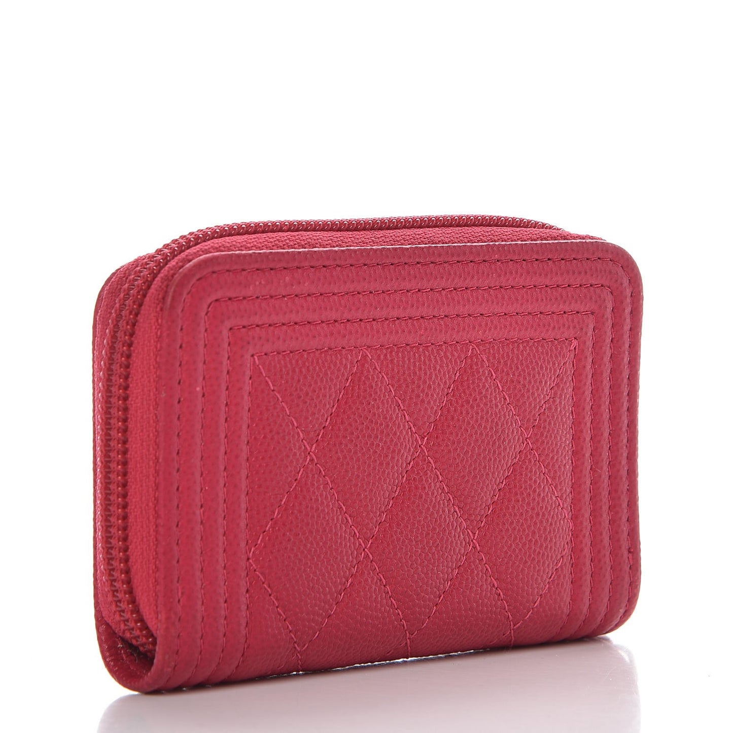 Caviar Quilted Boy Zip Around Coin Purse Wallet Fuchsia