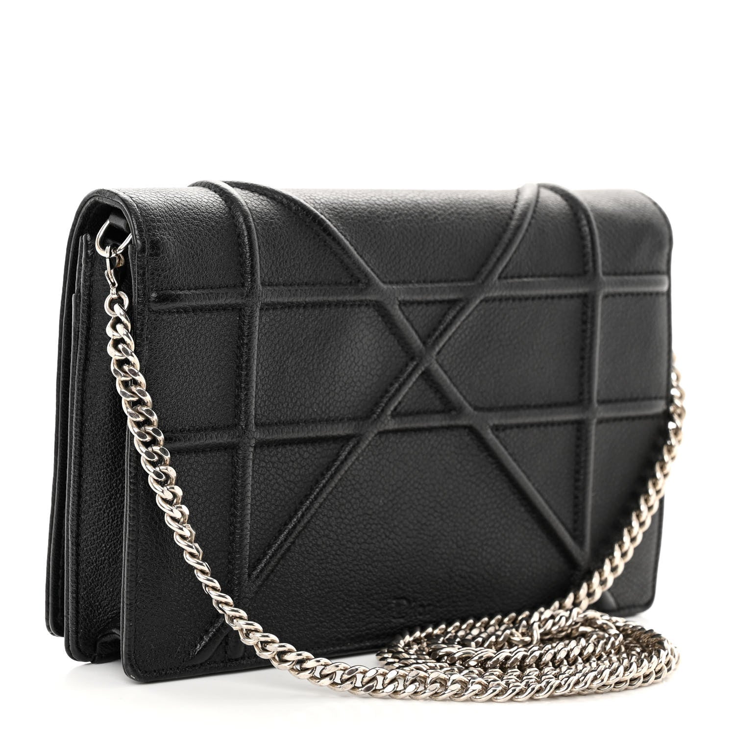 Christian Dior Grained Calfskin Diorama Wallet on Chain Pouch Black 3 of 9