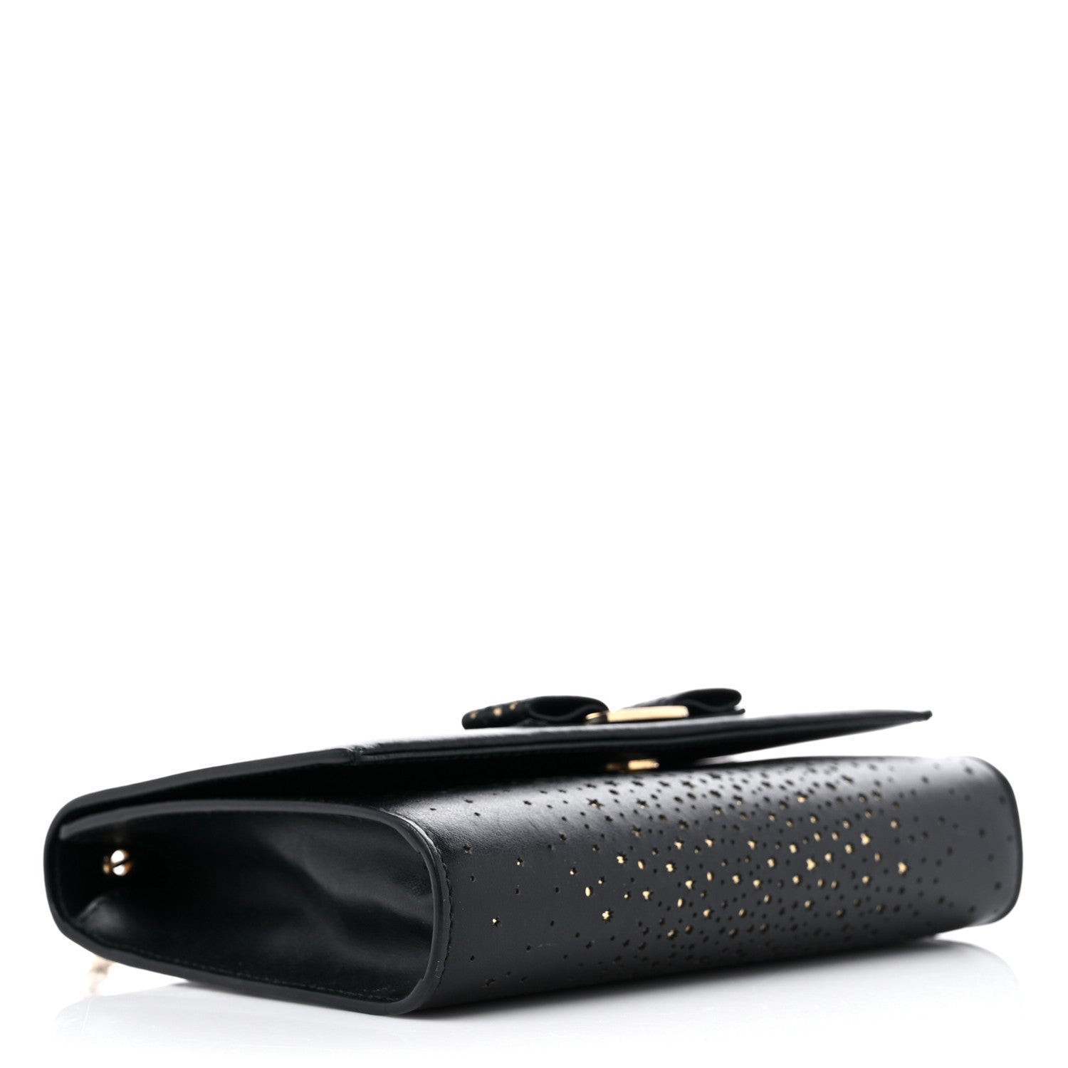 Salvatore Ferragamo Laser Cut Calfskin Vara Bow Shoulder Bag Black 4 of 9
