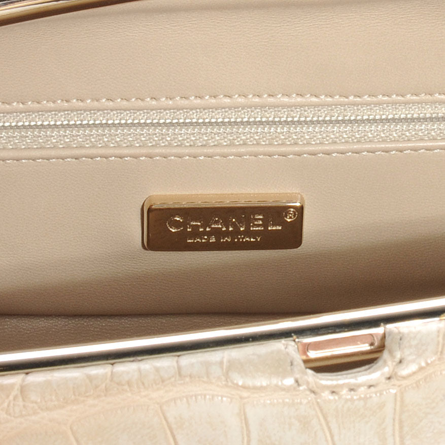 Matte Alligator Perfume Bottle Top Clutch Beige