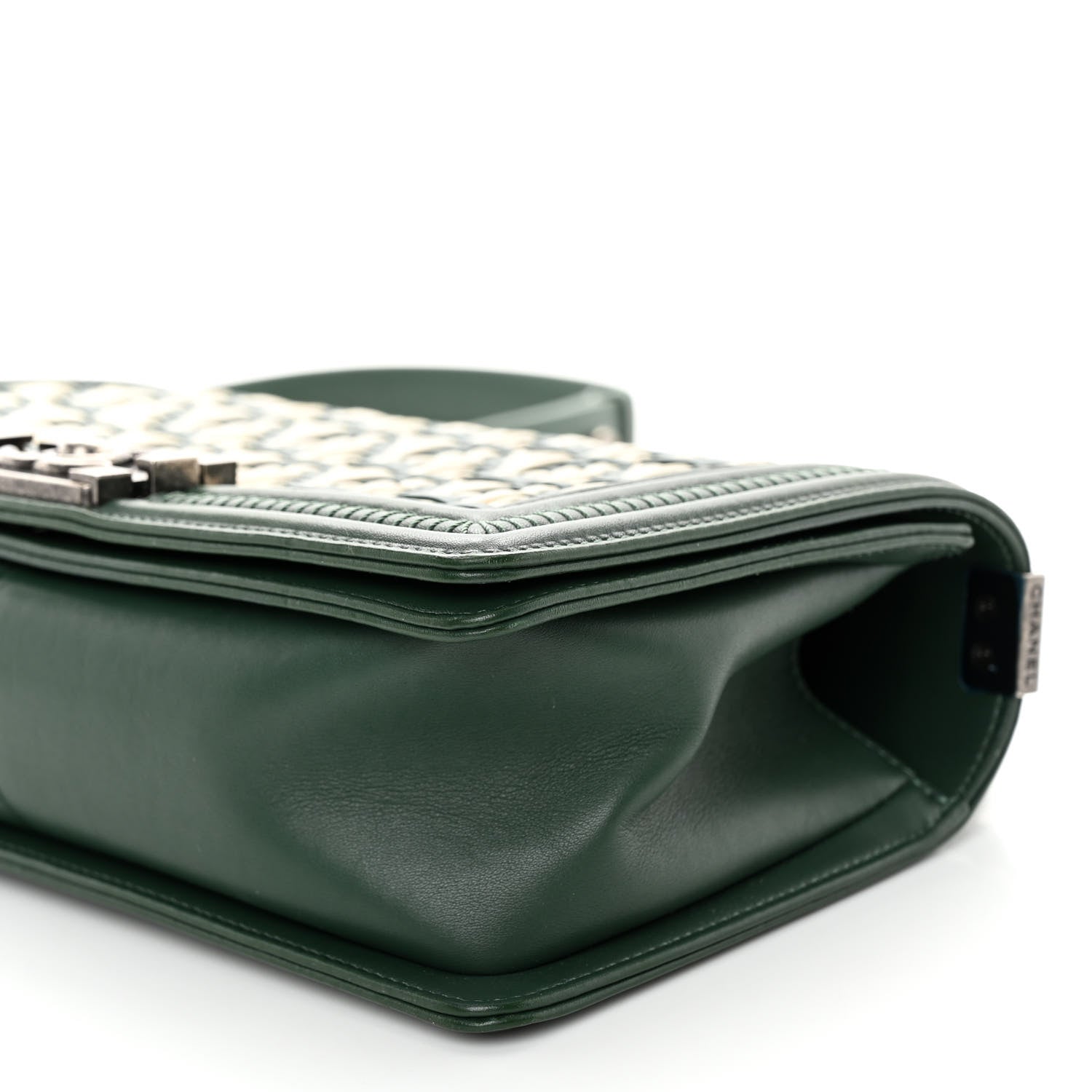 Chanel Calfskin Woven Medium Boy Flap Green White 10 of 10