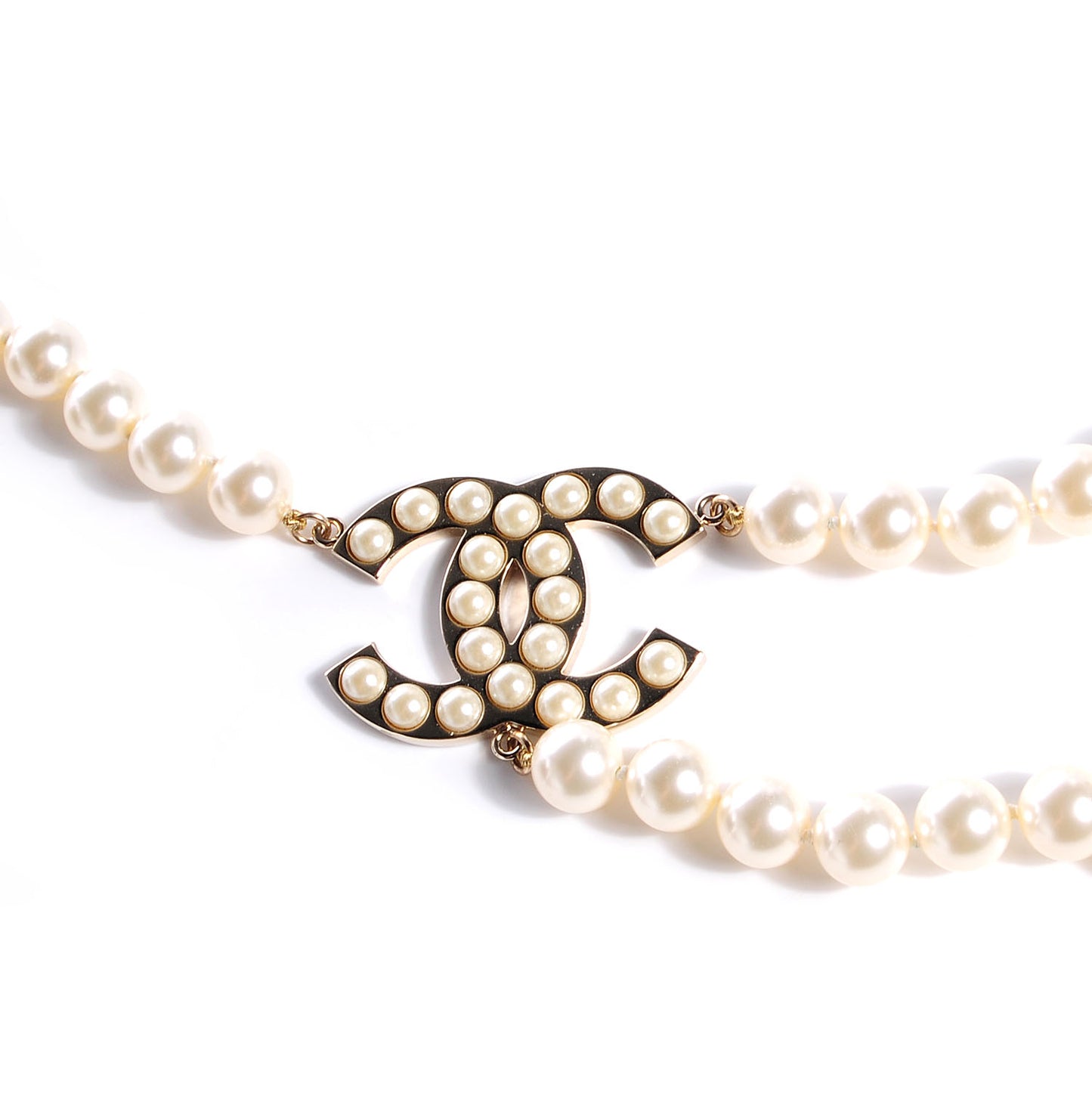 Pearl CC Necklace Belt Light Gold