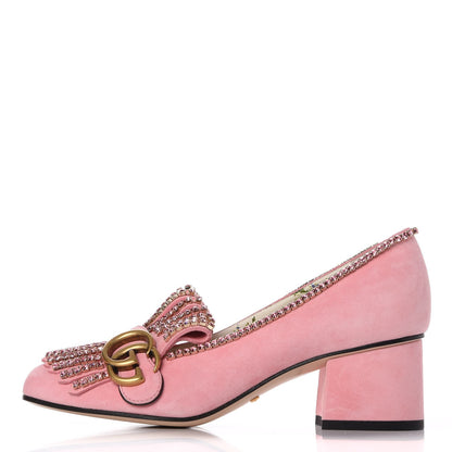 Gucci Kid Scamosciato Crystal GG Marmont Fringe 50mm Loafer Pumps 38 Light Peonia Light Rose 1 of 7