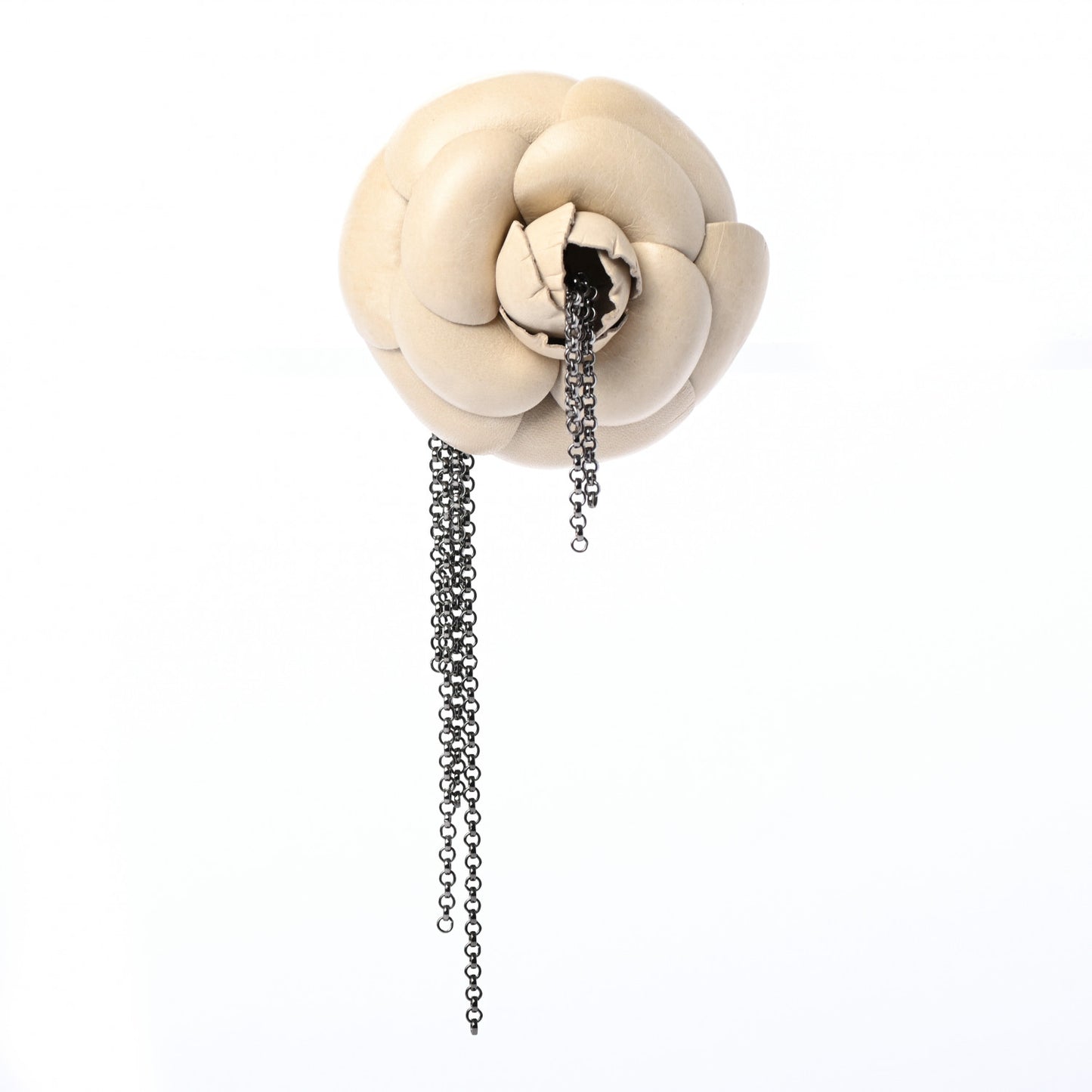 Calfskin Camellia Brooch White