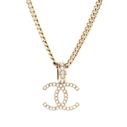 Chanel Lambskin Crystal CC Chain Pendant Necklace Black Gold 4 of 7