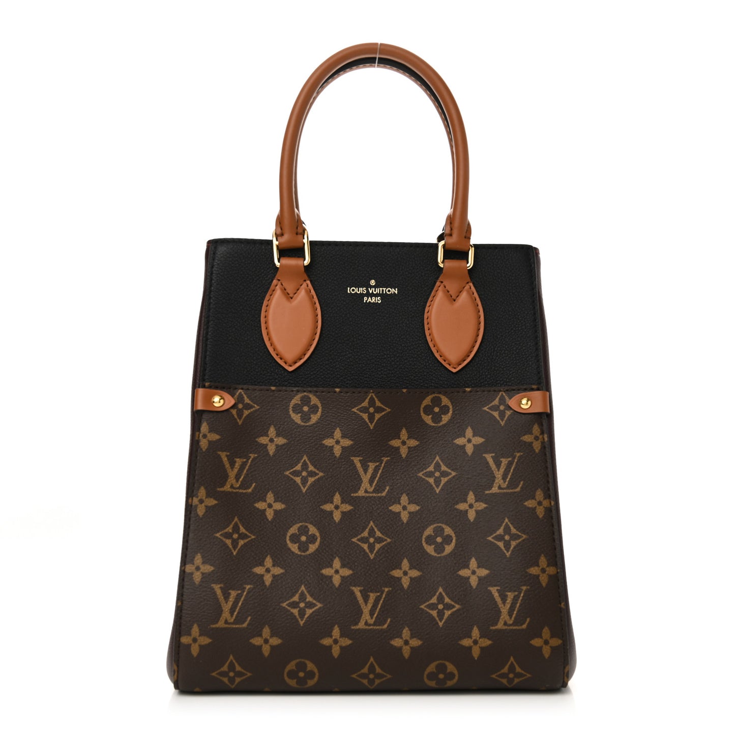 Calfskin Monogram Fold Tote MM Black Wine Cream