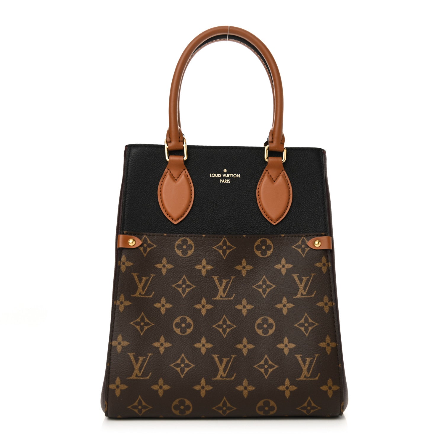 Louis Vuitton Calfskin Monogram Fold Tote MM Black Wine Cream 1 of 9