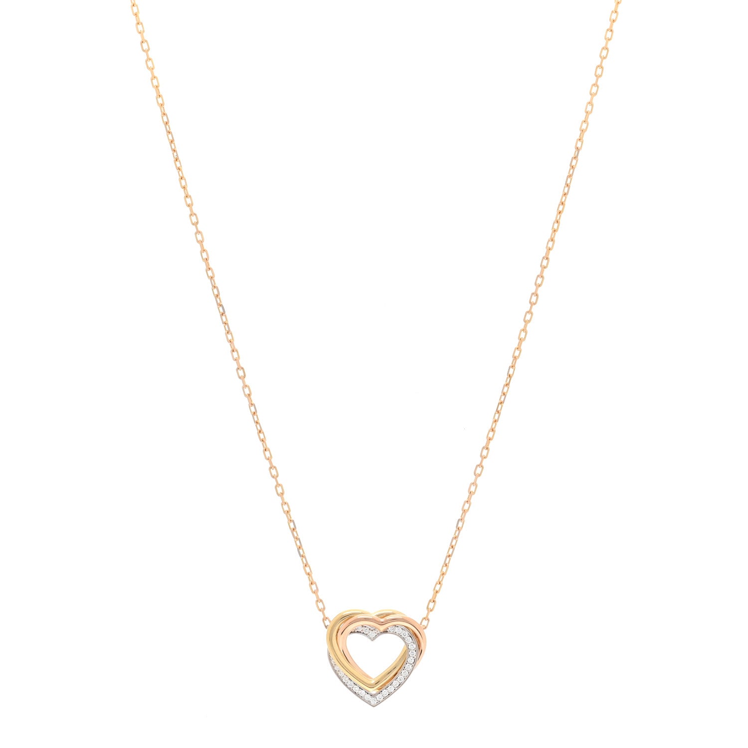 Cartier 18K Pink Yellow White Gold Diamond Trinity Heart Paved Pendant Necklace 1 of 4