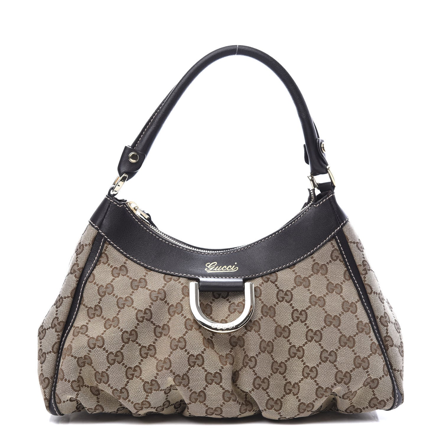 Gucci Monogram Medium D Gold Ring Hobo Dark Brown 1 of 12