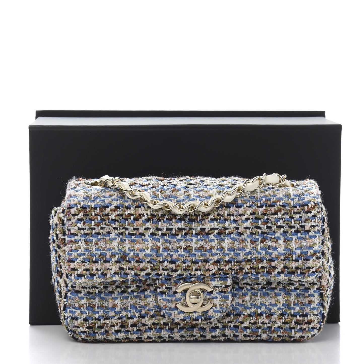 Tweed Quilted Mini Rectangular Flap Blue Multicolor