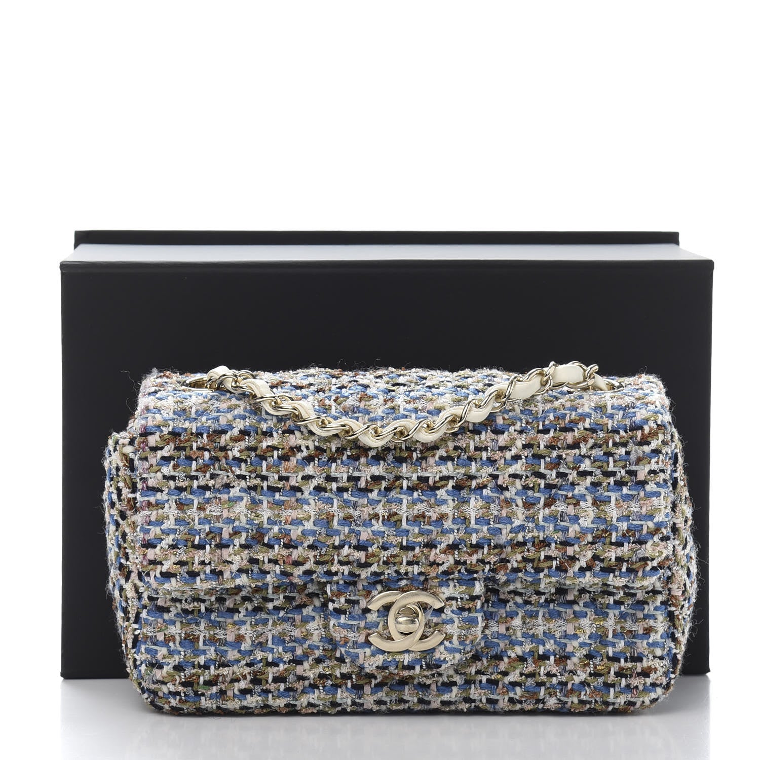 Chanel Tweed Quilted Mini Rectangular Flap Blue Multicolor 10 of 10