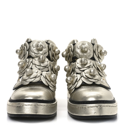 Chanel Metallic Lambskin Camellia High Top Sneakers 39.5 Gold 3 of 9