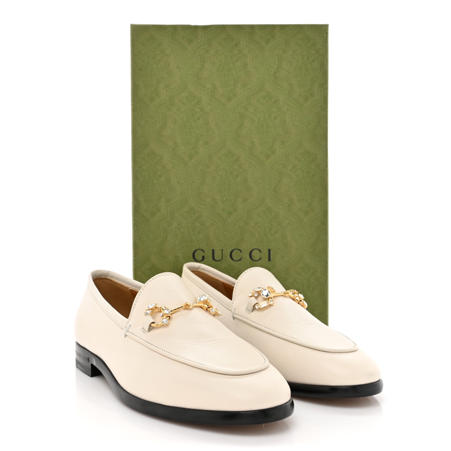 Gucci Malaga Kid Crystal Horsebit Womens Jordaan Loafers 36 Mystic White 12 of 12