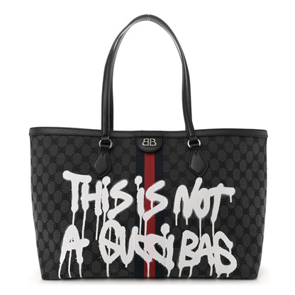 Gucci X BALENCIAGA BB Monogram Web Graffiti Medium Ophidia Shopping Tote Black 1 of 10