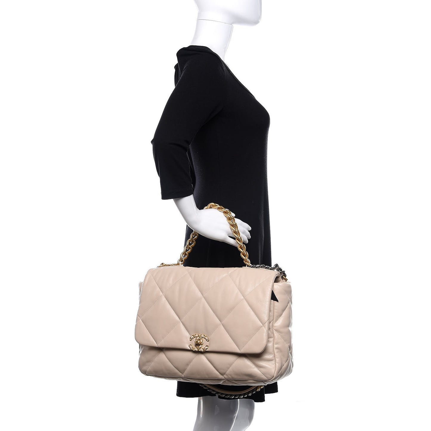 Goatskin Quilted Maxi Chanel 19 Flap Beige