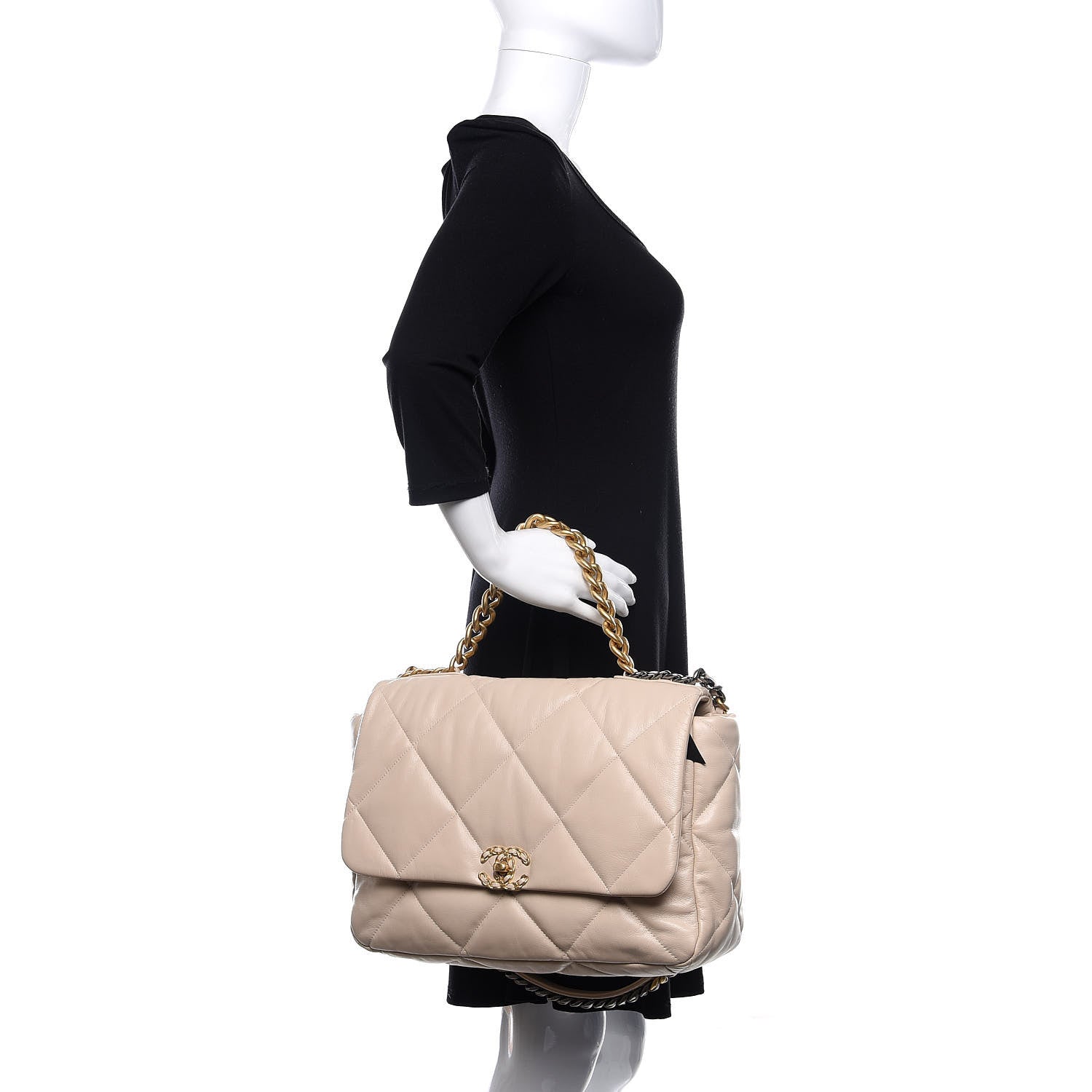 Chanel Goatskin Quilted Maxi Chanel 19 Flap Beige 3 of 12