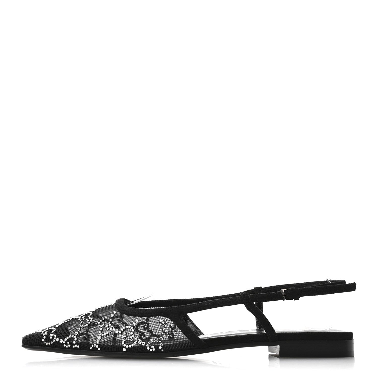 Gucci Tela Retino Kid Scamosciato Crystal GG Monogram Square Demi Ballet Flats 37 Black 1 of 11