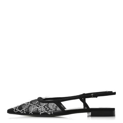 Gucci Tela Retino Kid Scamosciato Crystal GG Monogram Square Demi Ballet Flats 37 Black 1 of 11