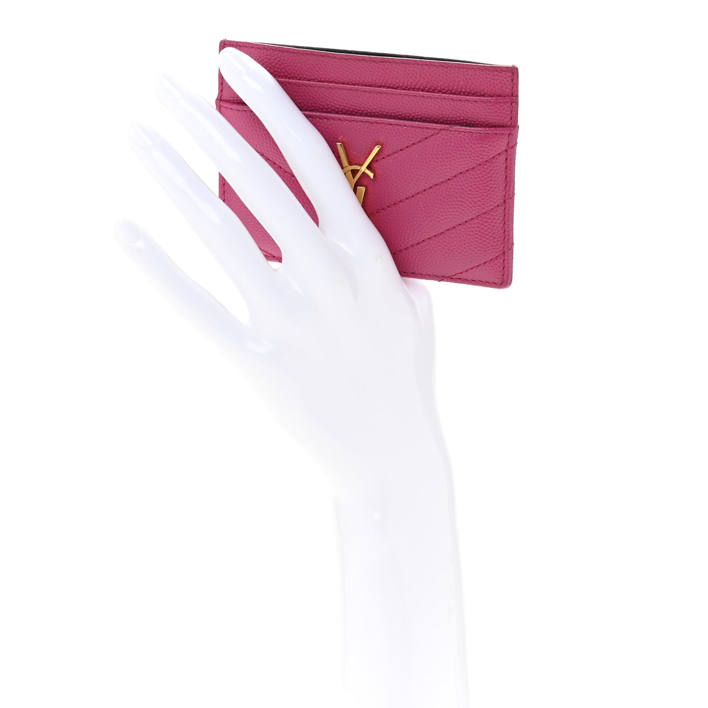Grain De Poudre Matelasse Chevron Monogram Credit Card Case Fresh Fuxia