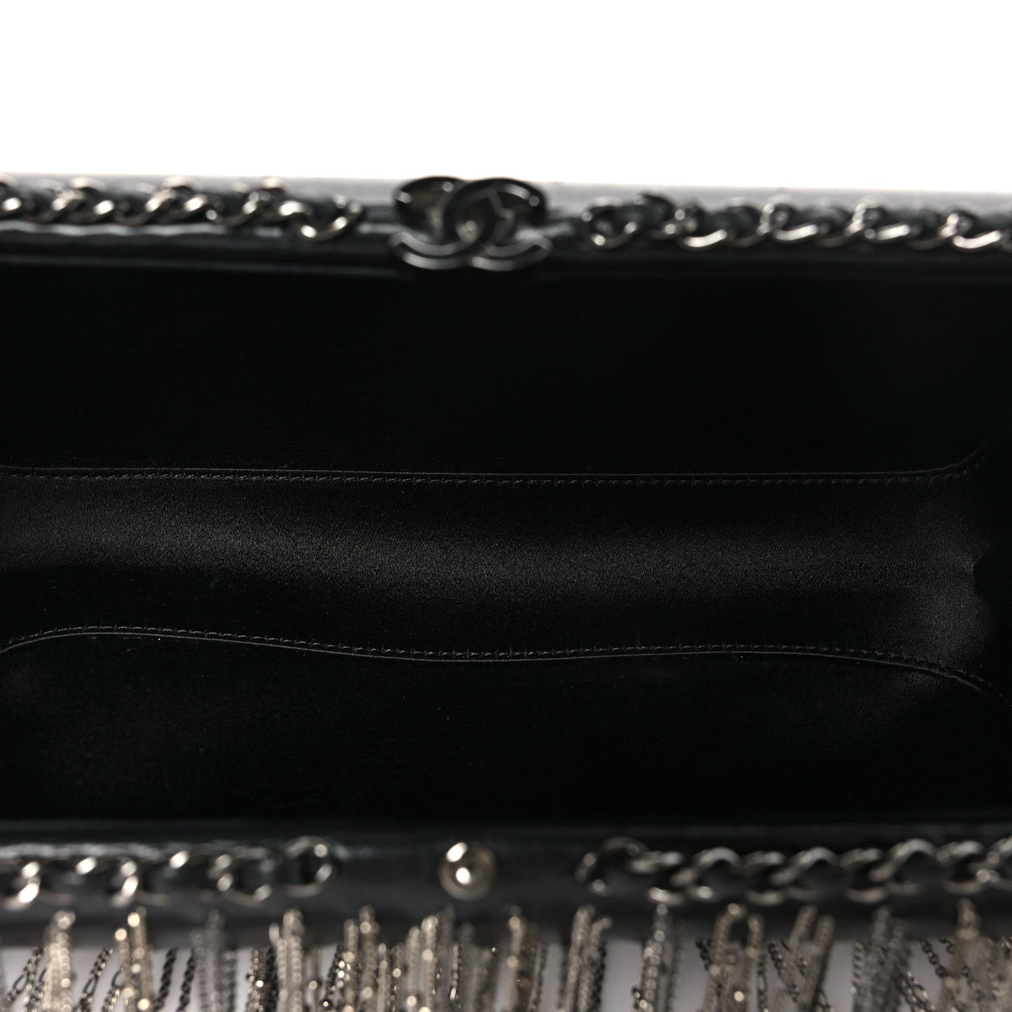 Lambskin Chain Fringe Clutch With Chain  Black
