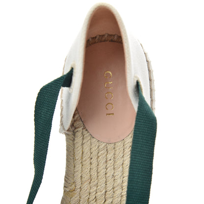 Gucci Canvas Malaga Kid Web Ankle Wrap Espadrille Wedge Sandals 38.5 Green Red Mystic White Emerald 6 of 9