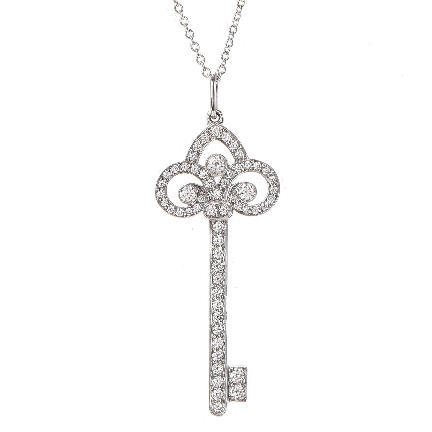Platinum Diamond .41ct Fleur De Lis Key Pendant Necklace