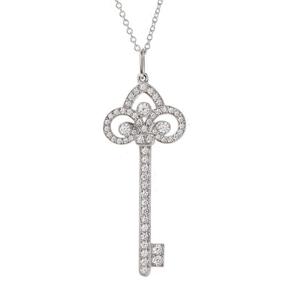 Tiffany Platinum Diamond .41ct Fleur De Lis Key Pendant Necklace 4 of 8