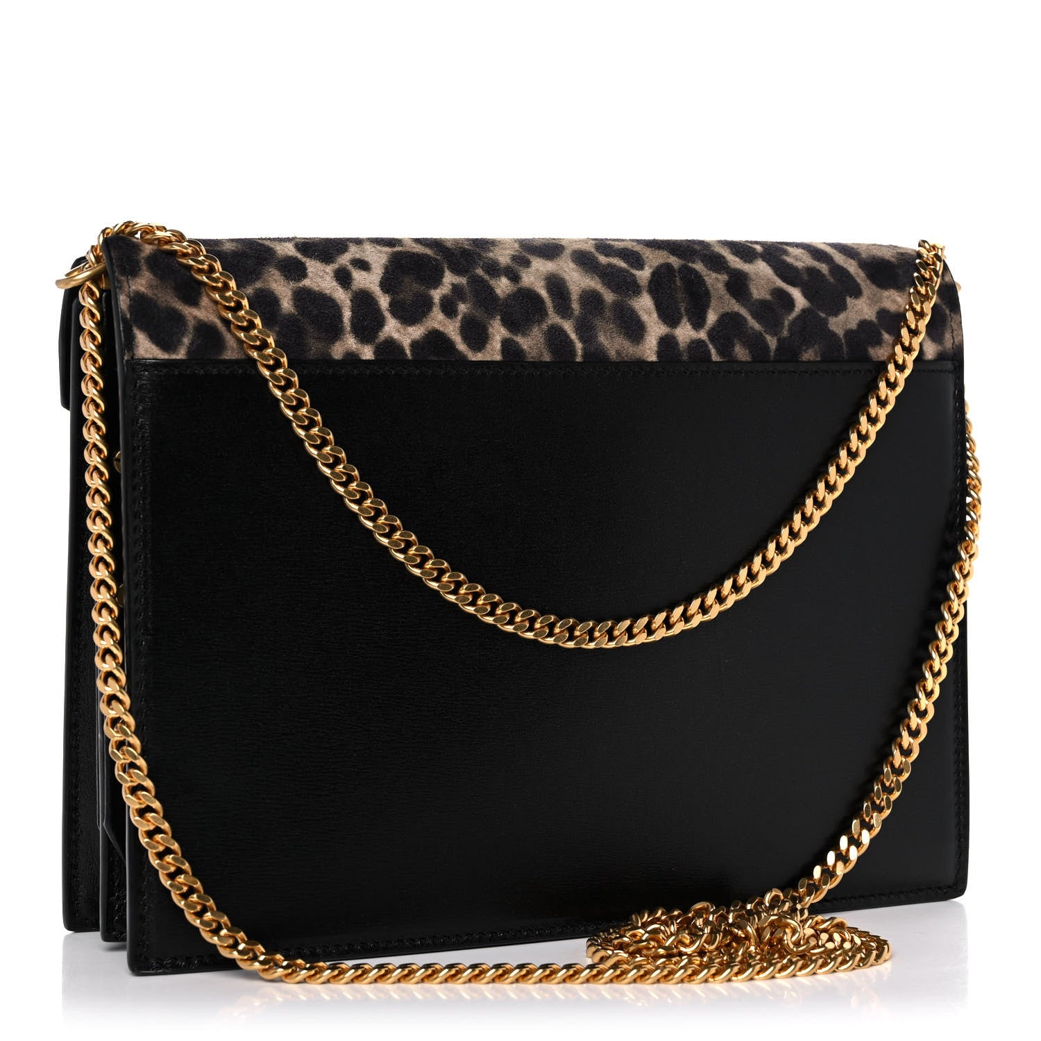 Saint Laurent Suede Leopard Print Monogram Cassandra Clasp Bag Black 2 of 9