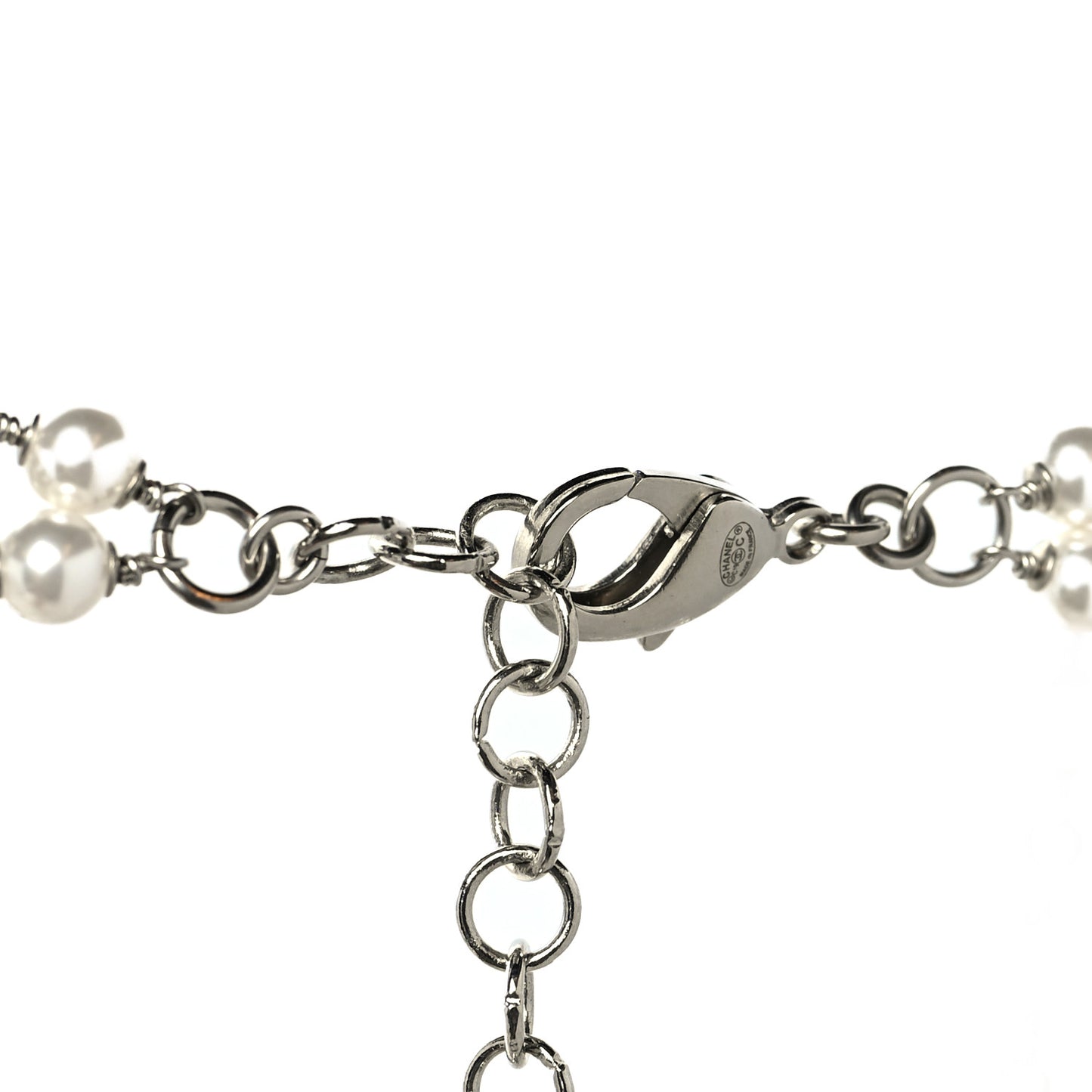 Bead CC Multi Strand Long Necklace Silver White
