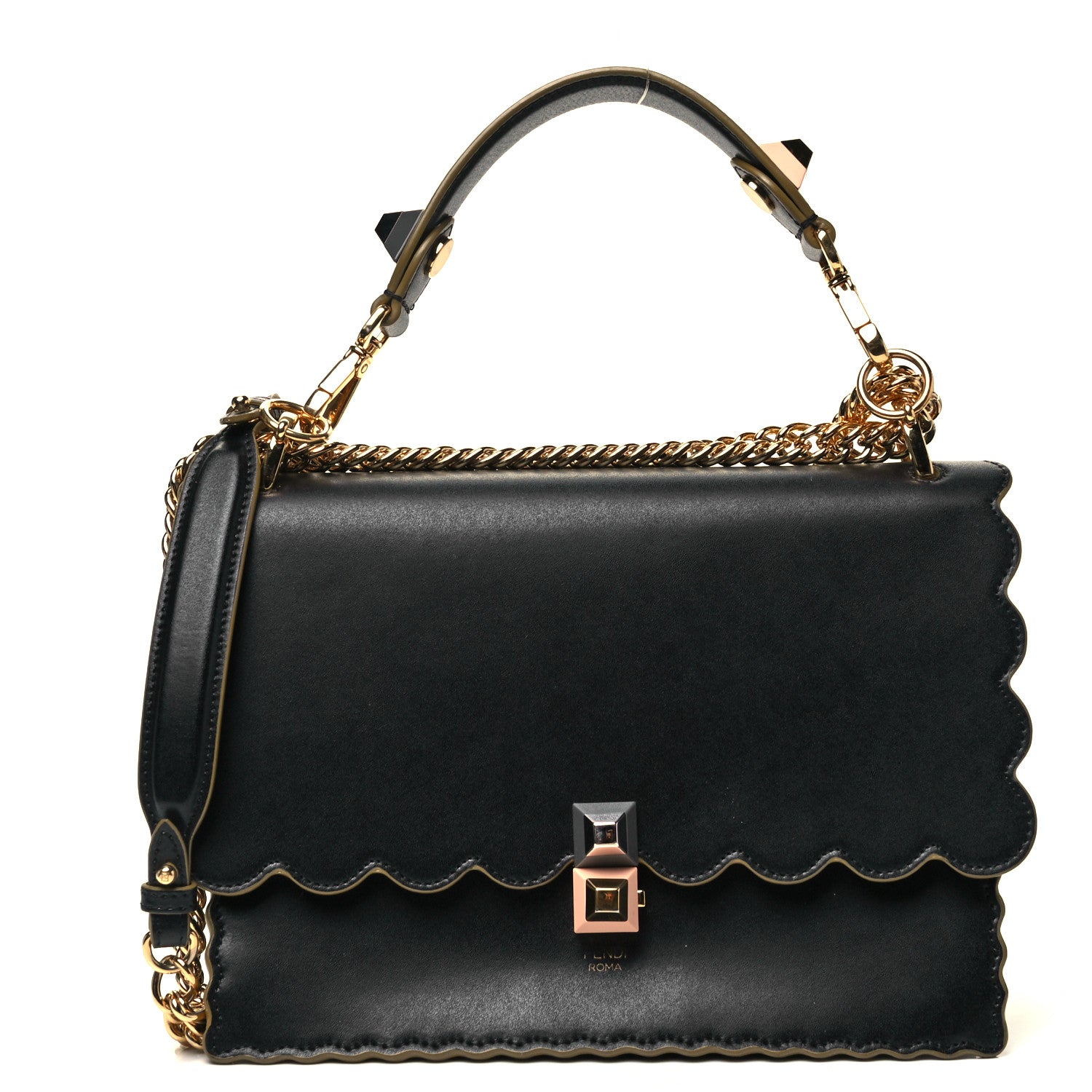 Fendi Vitello Liberty Scalloped Studded Kan I Shoulder Bag Black 1 of 8