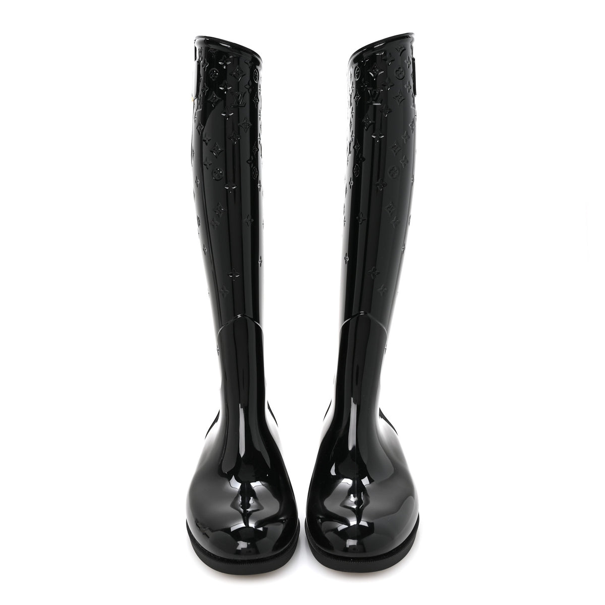 Louis Vuitton Rubber Embossed Monogram Drops High Rain Boots 36 Black 2 of 7
