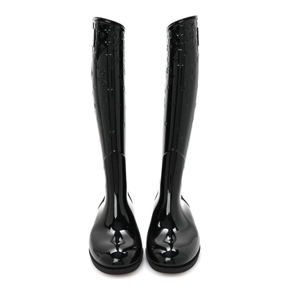 Louis Vuitton Rubber Embossed Monogram Drops High Rain Boots 36 Black 2 of 7