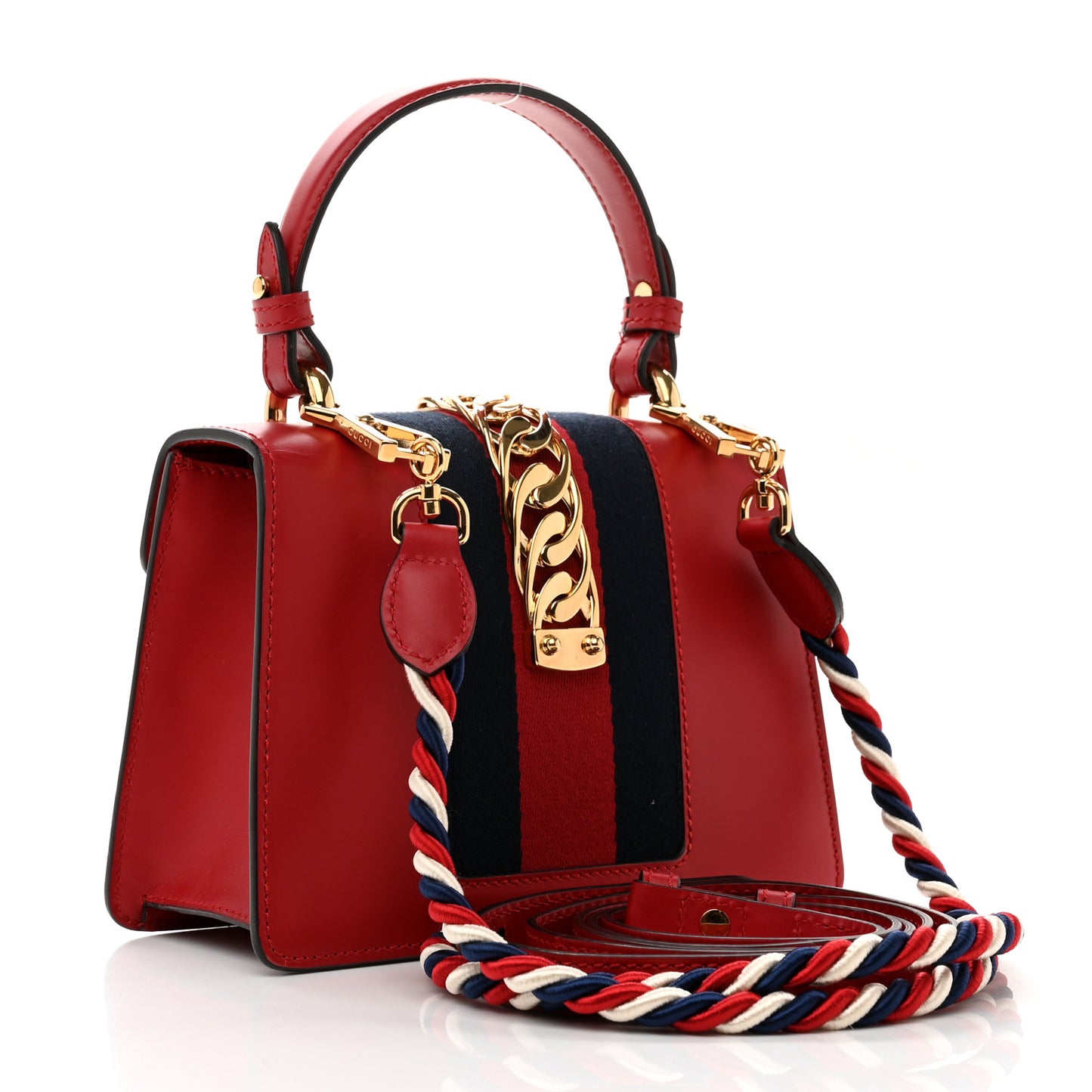 Calfskin Mini Sylvie Top Handle Bag Hibiscus Red
