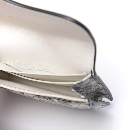 Christian Dior Calfskin Jardin Naturel Print Saddle Card Holder White Grey 7 of 8