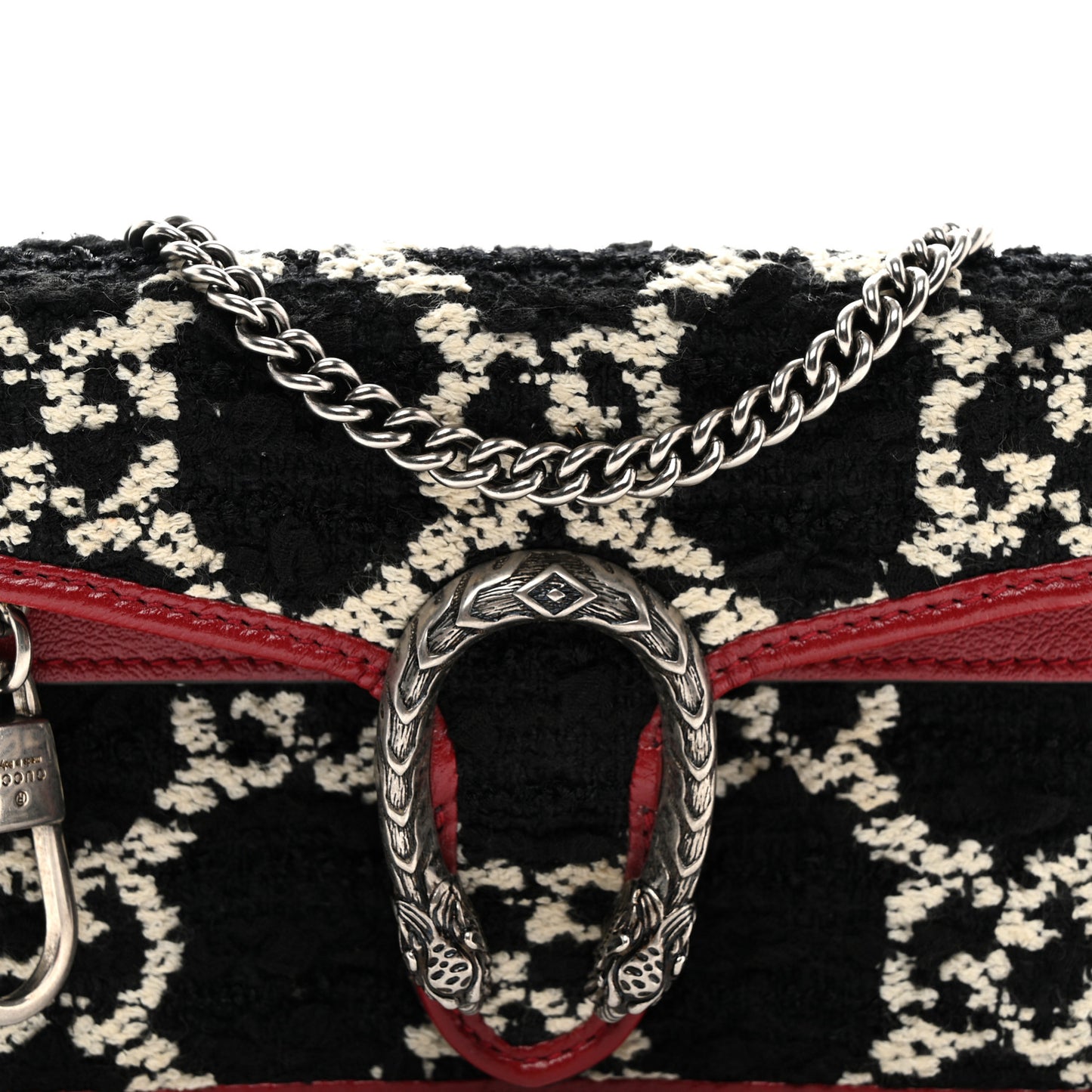 Tweed GG Monogram Super Mini Dionysus Shoulder Bag Black White Romantic Cherry
