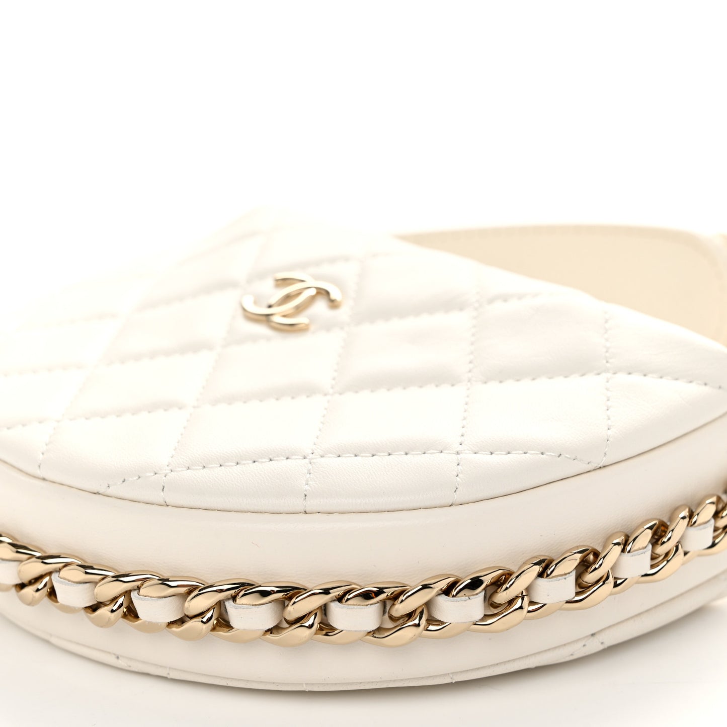 Lambskin Quilted Chain Around Pouch Hobo White