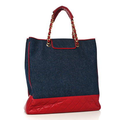 Chanel Denim Lambskin Tote Blue Red 3 of 12