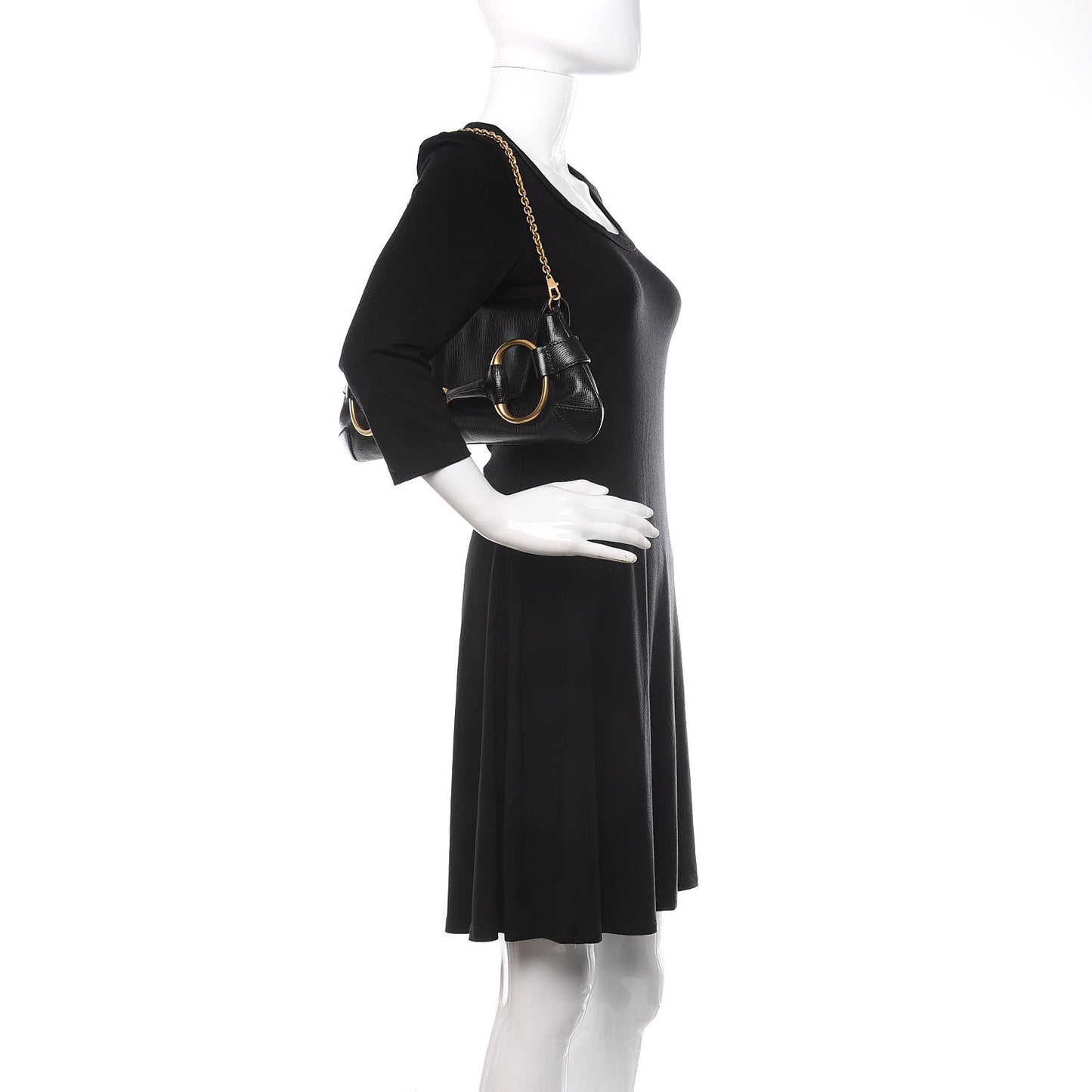 Textured Calfskin Horsebit Clutch Black