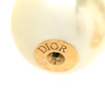 Christian Dior Pearl Crystal Logo Drop Earrings Gold 4 of 5