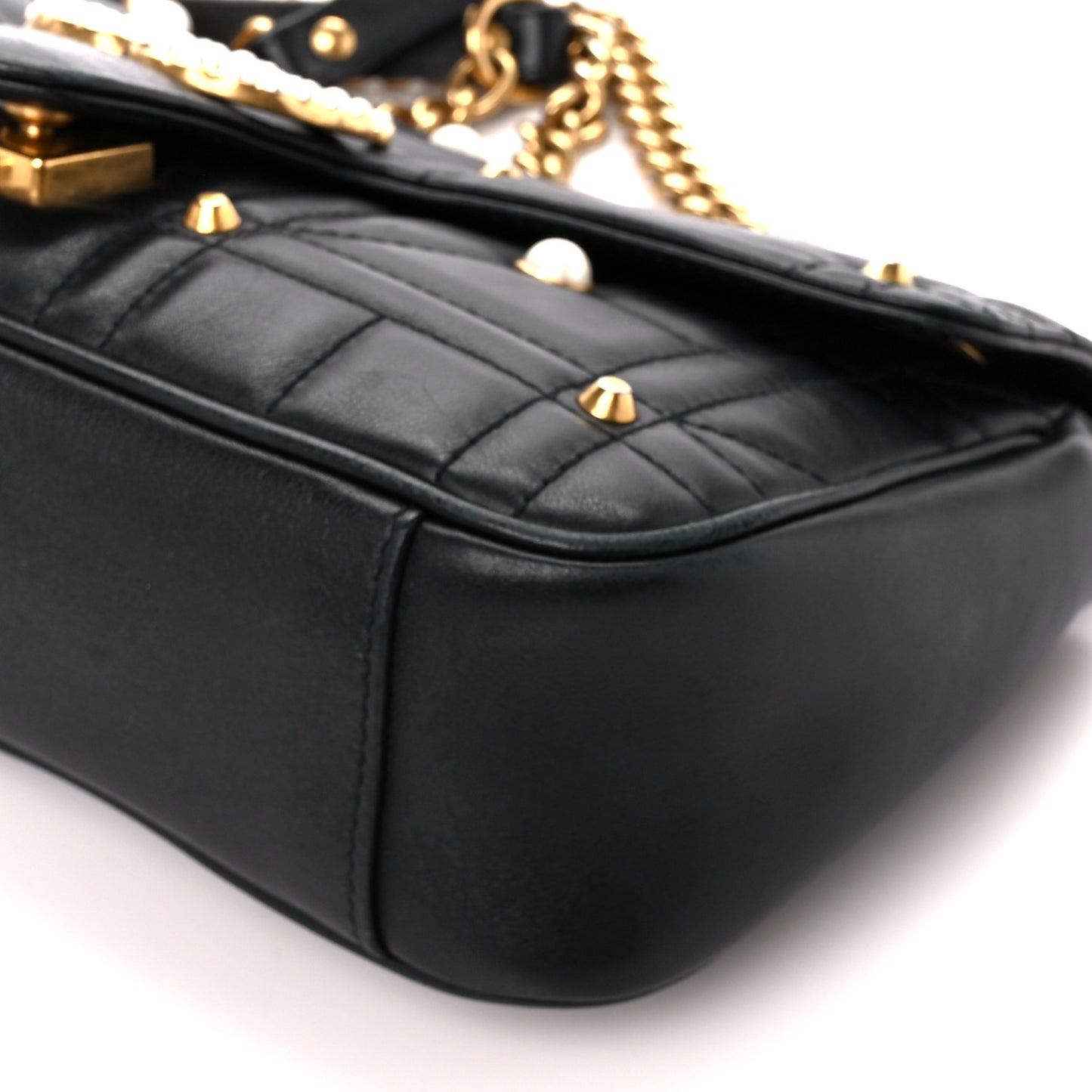 Calfskin Matelasse Studded Small Pearly GG Marmont Shoulder Bag Black
