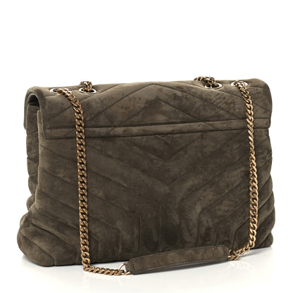 Saint Laurent Suede Y Quilted Monogram Medium Loulou Chain Satchel Seaweed 3 of 11